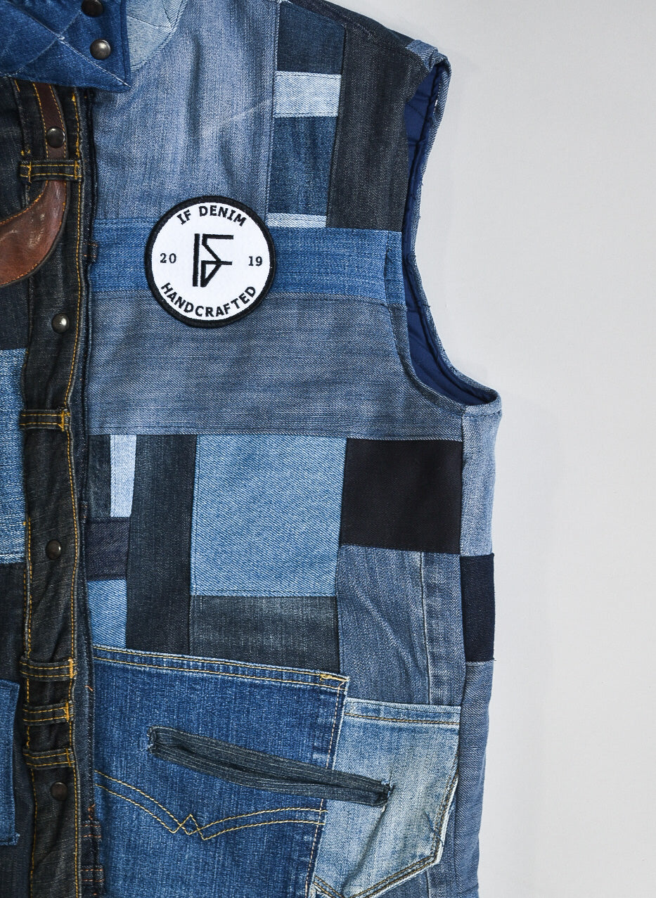 IF DENIM | Sustainable Handcrafted Patchwork Bodyvest Mid Length M - IF DENIM