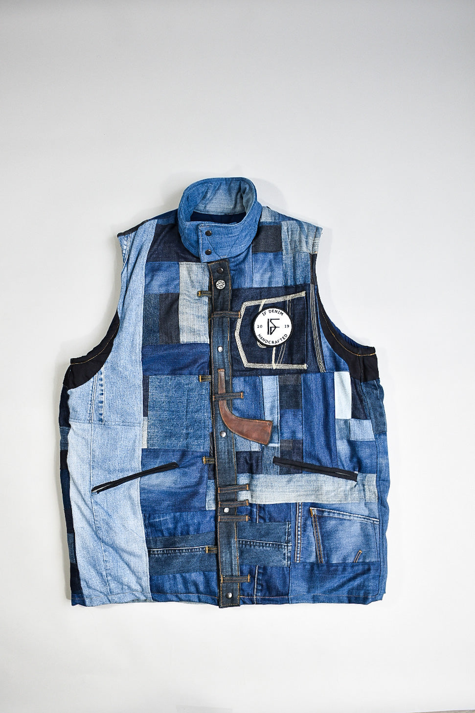 IF DENIM | Sustainable Handcrafted Patchwork Bodyvest Mid Length L - IF DENIM