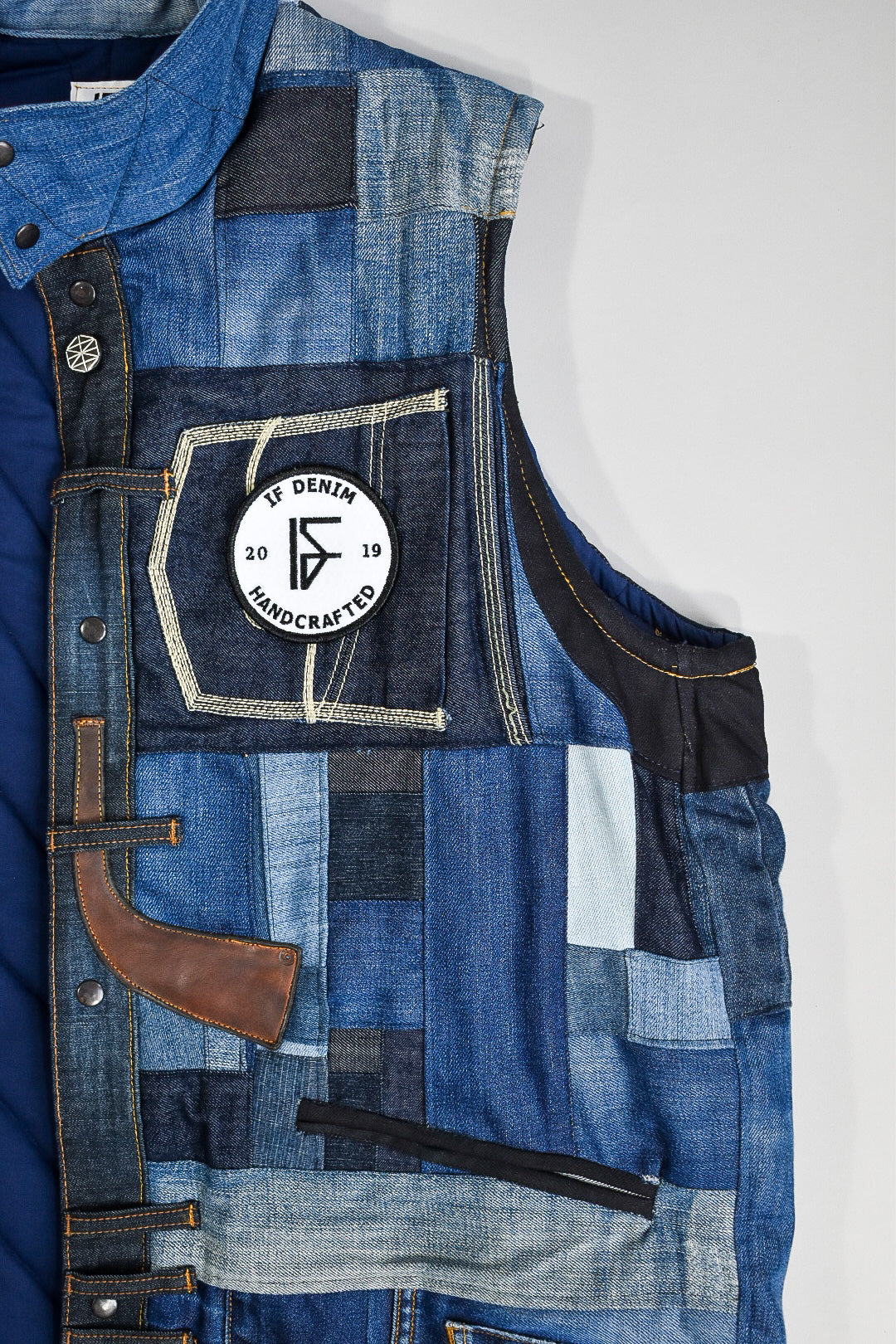 IF DENIM | Sustainable Handcrafted Patchwork Bodyvest Mid Length L - IF DENIM