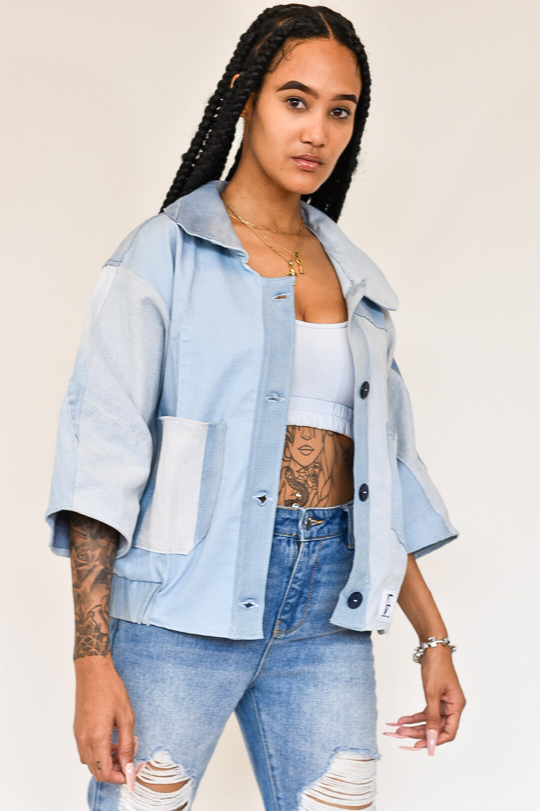 IF DENIM | Sustainable Handcrafted Cropped Vintage Jacket M - IF DENIM