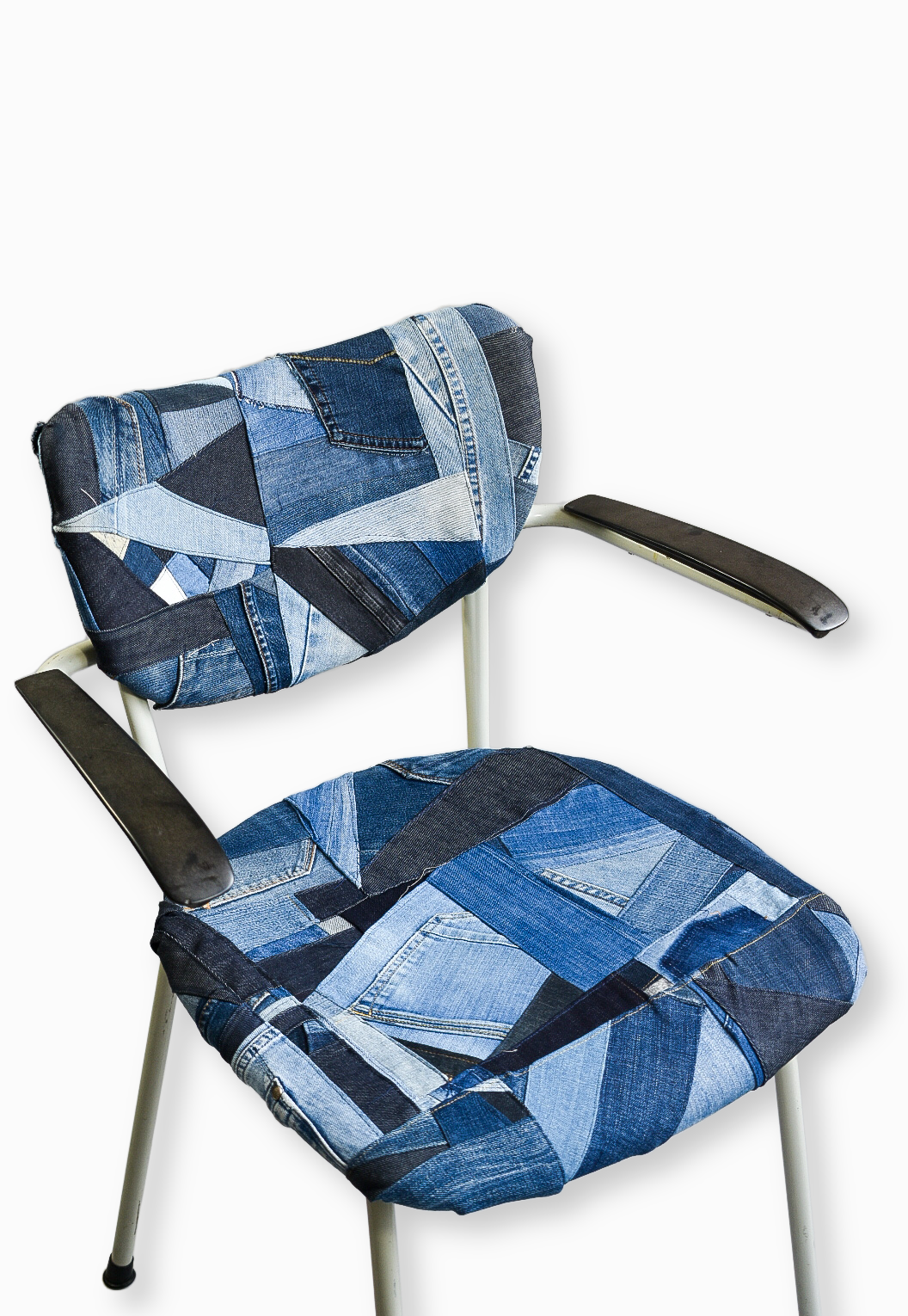 Vintage 60s school chair by IF DENIM, handcrafted with sustainable materials, featuring a classic wooden seat and metal frame.