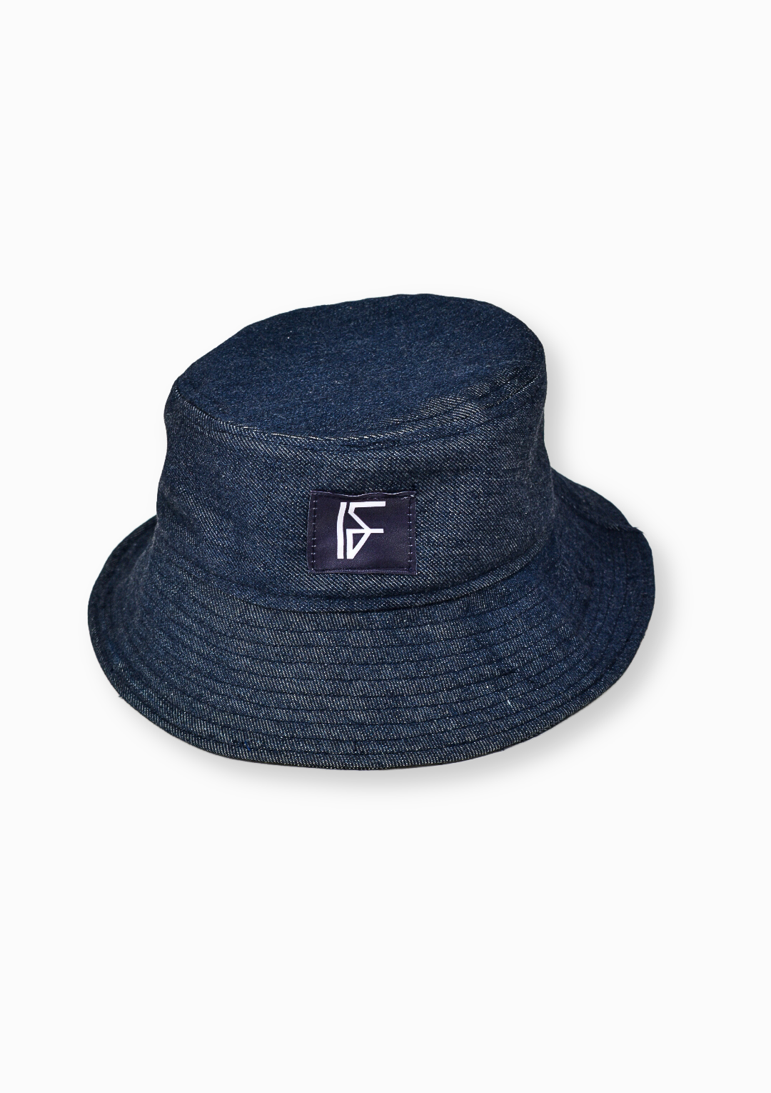 IF DENIM bucket hat featuring stylish denim fabric and branding, displayed on a neutral background.