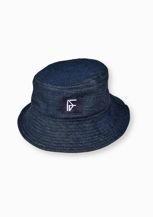 IF DENIM bucket hat featuring stylish denim fabric and branding, displayed on a neutral background.