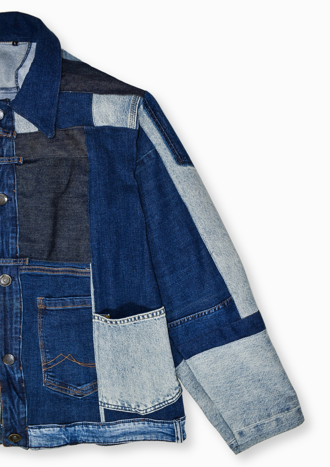 Blue patchwork jacket from IFdenim's JEANS CENTRE X IF DENIM collection, featuring denim fabric and stylish design details.