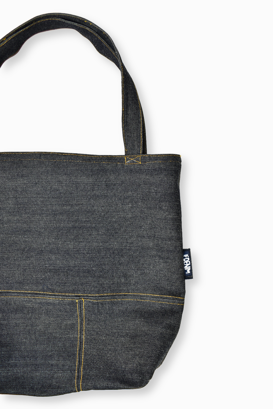 Light blue denim tote bag from JEANS CENTRE x IF DENIM collection, featuring sturdy handles and a casual style.