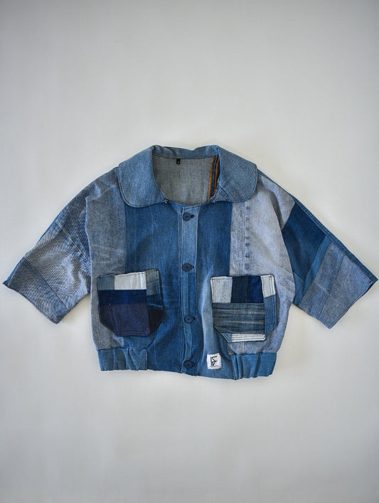 ALS DENIM | Duurzaam handgemaakt cropped vintage jasje L