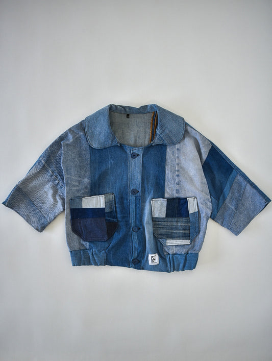 IF DENIM | Sustainable Handcrafted Cropped Vintage Jacket L - IF DENIM