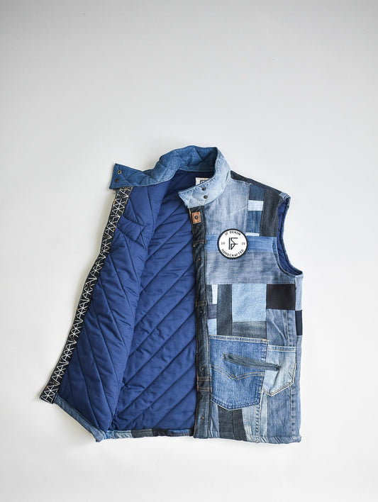 ALS DENIM | Duurzaam handgemaakt patchwork bodyvest halflang M