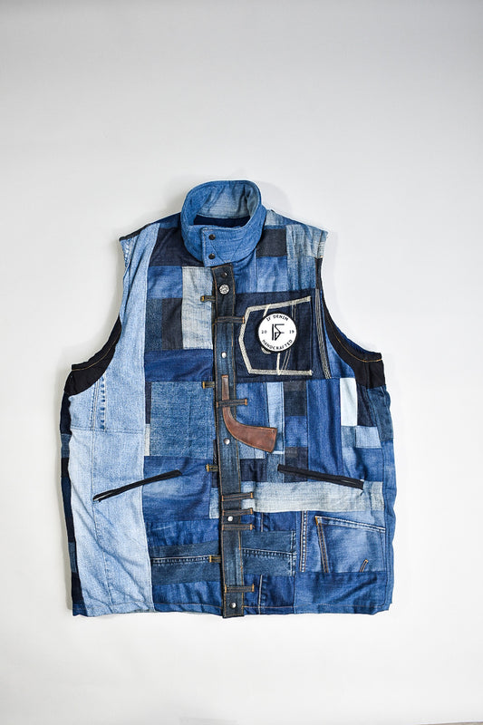 IF DENIM | Sustainable Handcrafted Patchwork Bodyvest Mid Length L - IF DENIM