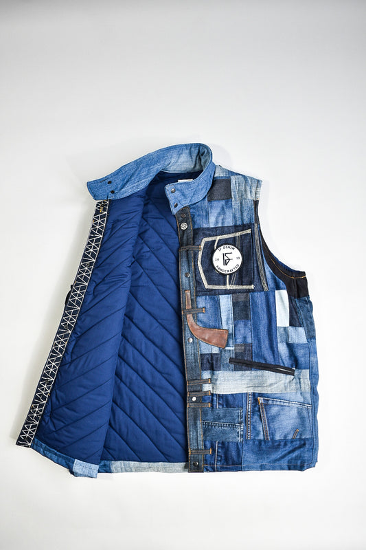 ALS DENIM | Duurzaam handgemaakt patchwork bodyvest halflang L